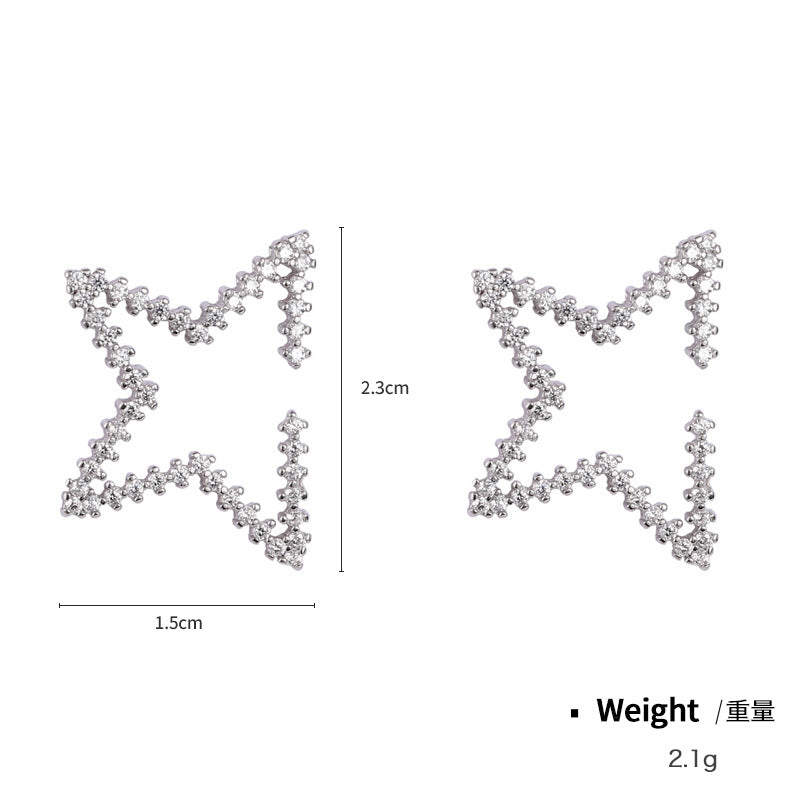 NSE00141韓版簡約s925純銀鑲鋯氣質耳釘女式 幾何不規則星星復古耳飾kj202105