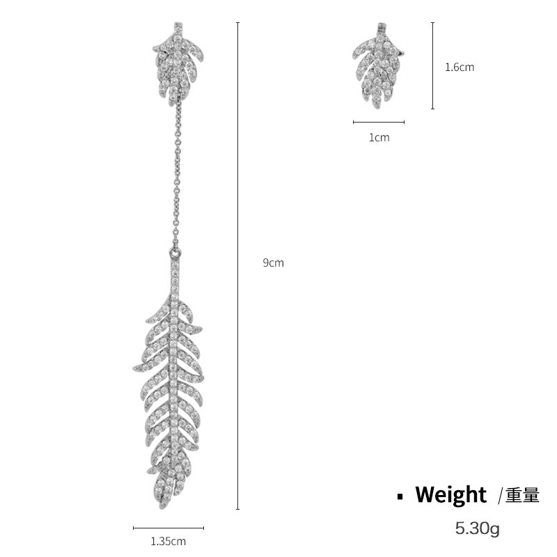 NCE01056S925銀針銅鍍真金鑲鋯金屬樹葉耳釘女日韓風百搭高端AB款耳鏈kj202104