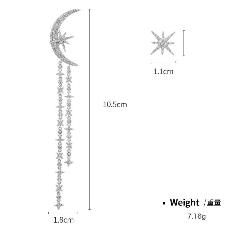 NCE01052S925銀針銅鍍真白金鑲鋯月亮星星耳釘女日韓百搭高端AB款耳鏈kj202104