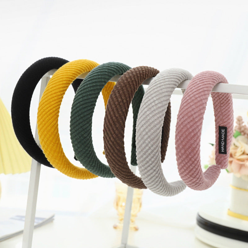 F584韓國網紅純色甜美頭箍簡約壓髮頭飾復古彩色燈芯絨海綿髮箍hh202107