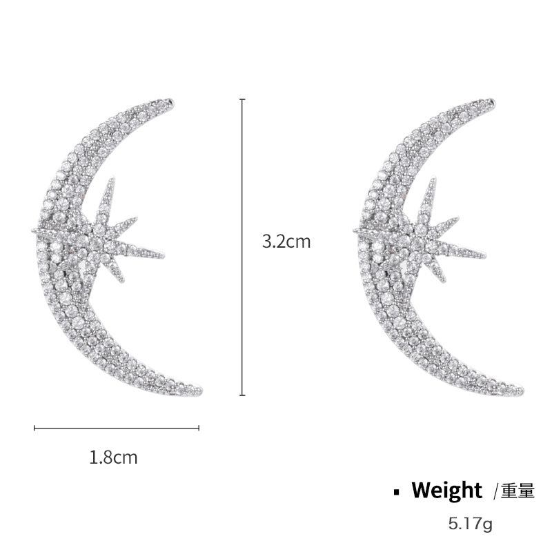 NCE01052S925銀針銅鍍真白金鑲鋯月亮星星耳釘女日韓百搭高端AB款耳鏈kj202104